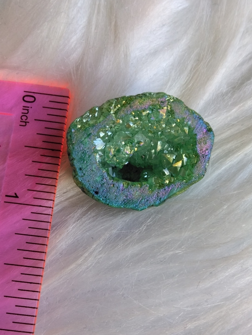 Small Green Aura Druzy Geode Iridescent Druzy Geode Display Piece - Picture 2 of 5